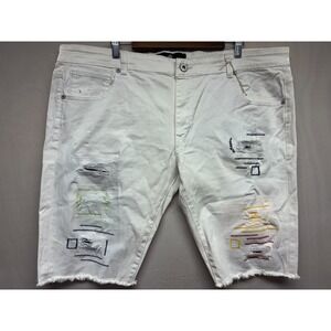 Focus Jeans Denim Shorts Mens White Frayed Hem Distressed Skater 45" Waist NWT